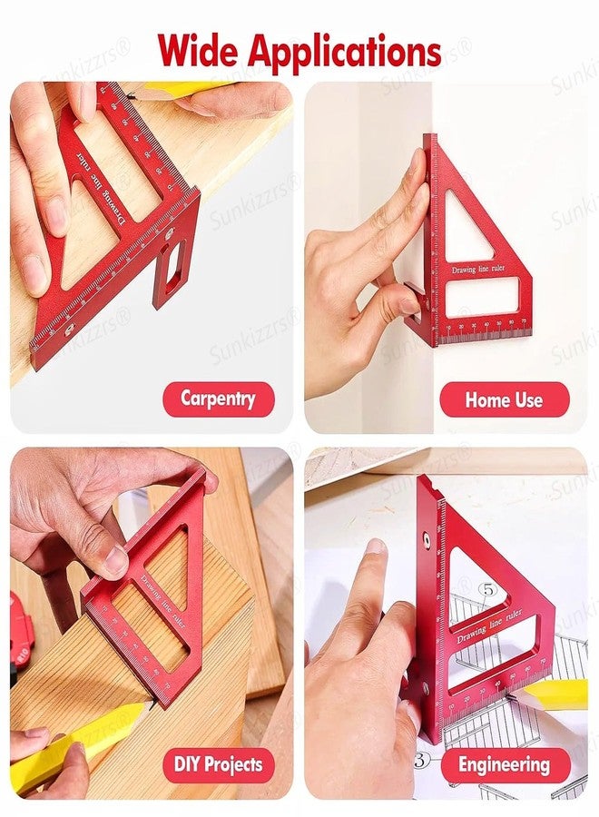 Sunkizzrs® Aluminum Alloy 3D Multifunctional Woodworking Ruler —Adjustable Angle Precision Miter Square Measuring Tool —Professional Triangle Ruler for Carpentry, DIY & Construction (45°/90°) - Image 4