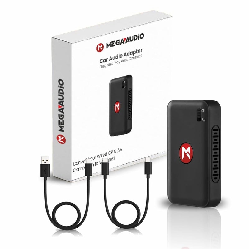 Mega Audio MEGAAUDIO Tune 2-in-1 Wireless Car Adapter | Convert Wired Android Auto & Apple CarPlay to Wireless | Bluetooth Car Receiver | Seamless Connectivity | Works with OEM Factory Wired Systems Only - Image 1