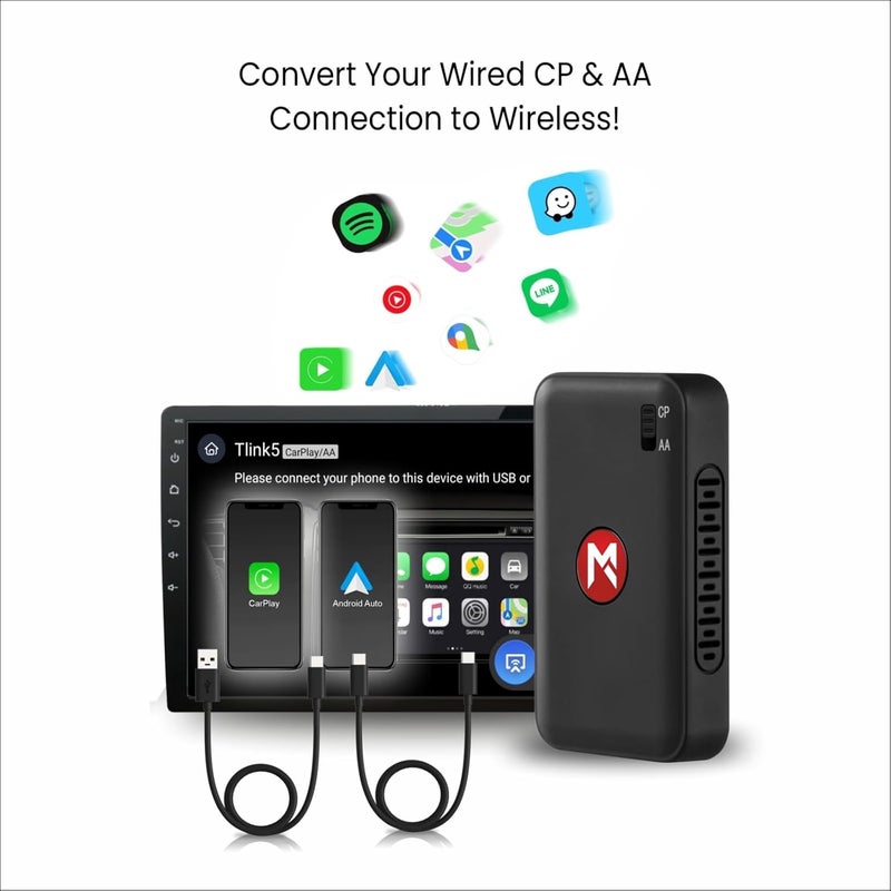 Mega Audio MEGAAUDIO Tune 2-in-1 Wireless Car Adapter | Convert Wired Android Auto & Apple CarPlay to Wireless | Bluetooth Car Receiver | Seamless Connectivity | Works with OEM Factory Wired Systems Only - Image 3