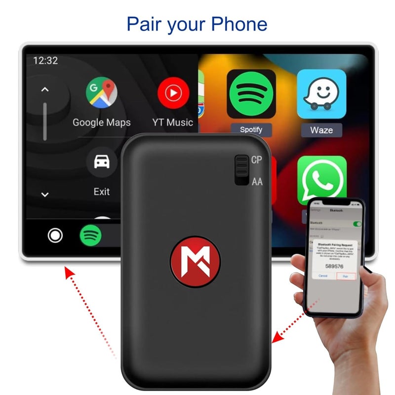 Mega Audio MEGAAUDIO Tune 2-in-1 Wireless Car Adapter | Convert Wired Android Auto & Apple CarPlay to Wireless | Bluetooth Car Receiver | Seamless Connectivity | Works with OEM Factory Wired Systems Only - Image 4