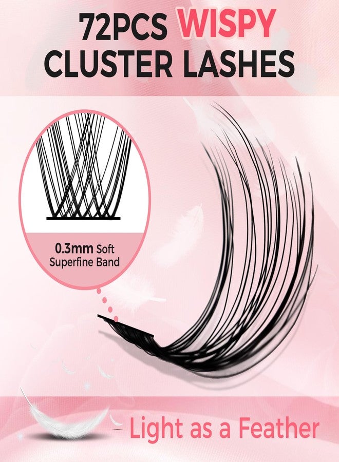 Miuffue Cluster Lashes Wispy 72 Pcs Individual Lashes Cluster Eyelash Extensions Clusters Mink False Eyelashes Super Thin Band Eyelash Clusters (Diamond, D-8-16mix) - Image 2