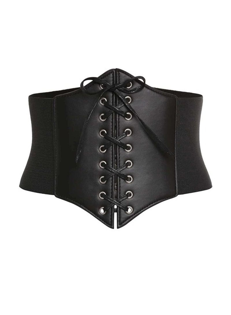 Shein Women's Black Waist Corset Belt with Faux Leather and Lace-up Design - Image 1