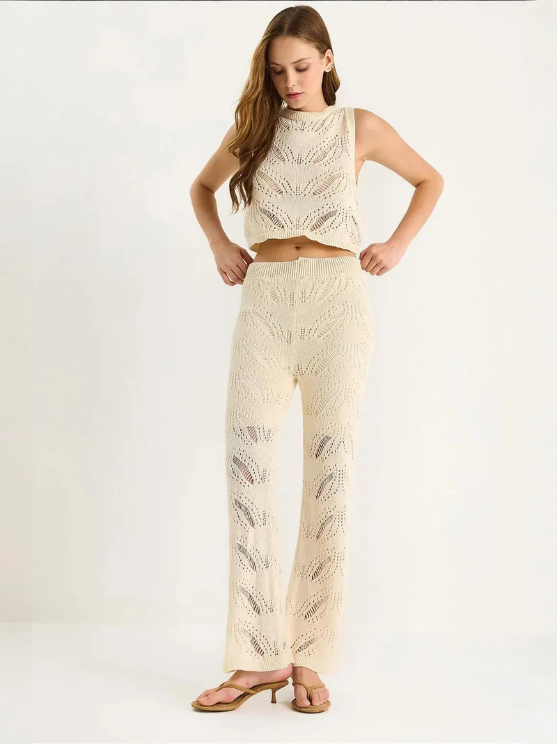 LUCCI Textured Knitwear Two-Piece Coord Set with High Waist Flare Pants