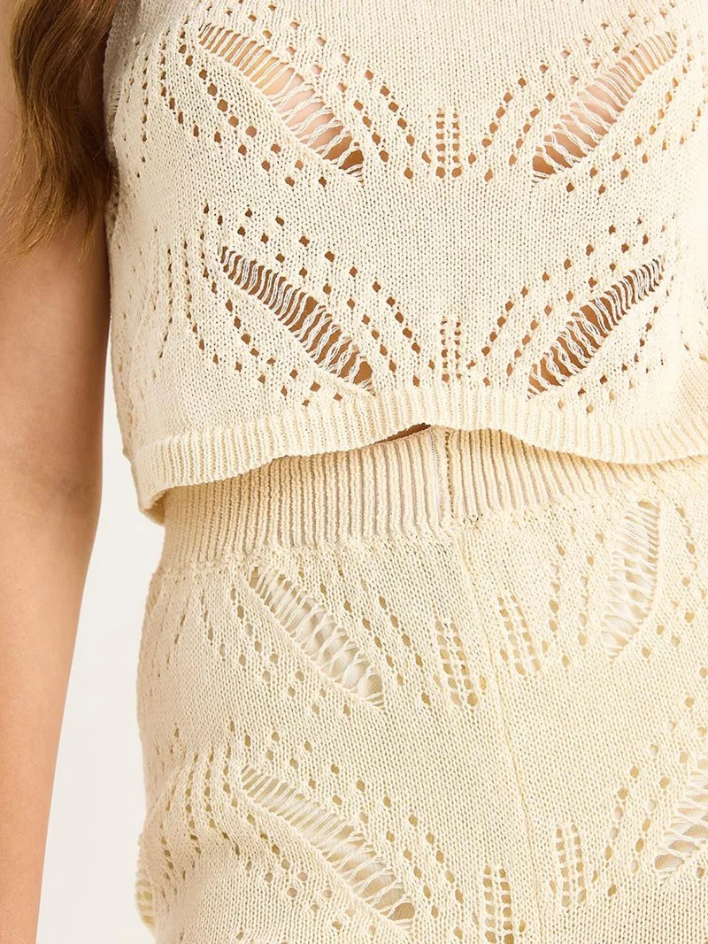 Bianco Lucci LUCCI Textured Knitwear Two-Piece Coord Set with High Waist Flare Pants