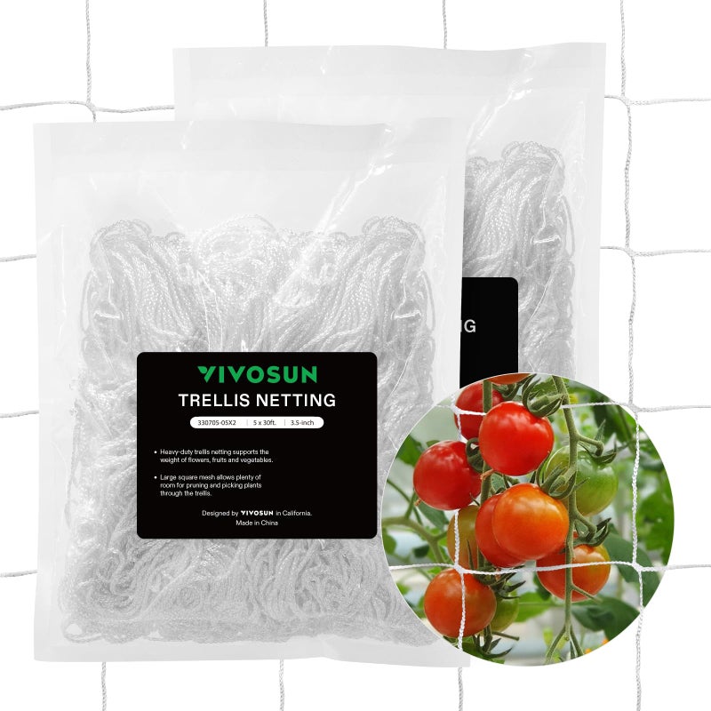 VIVOSUN 5 x 30 ft Plant Trellis Netting HeavyDuty Polyester Grow Net Garden Trellis Netting with Square Mesh for Climbing Plants Vegetables Fruits and Flowers 2Pack