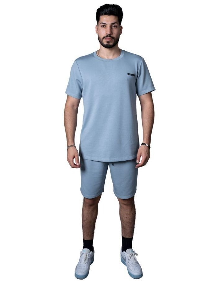 Mei Stylish - Men Active Wear Solid Breathable T-shirt and Short Tracksuit Set - Image 1