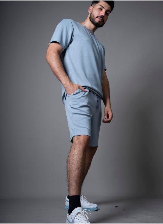 Mei Stylish - Men Active Wear Solid Breathable T-shirt and Short Tracksuit Set - Image 1