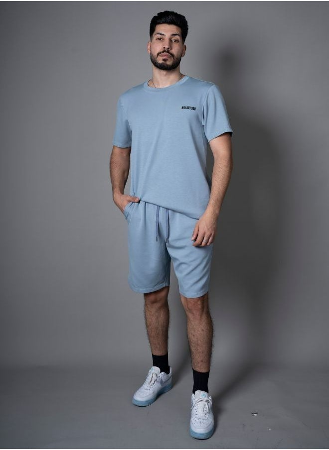 Mei Stylish - Men Active Wear Solid Breathable T-shirt and Short Tracksuit Set - Image 1