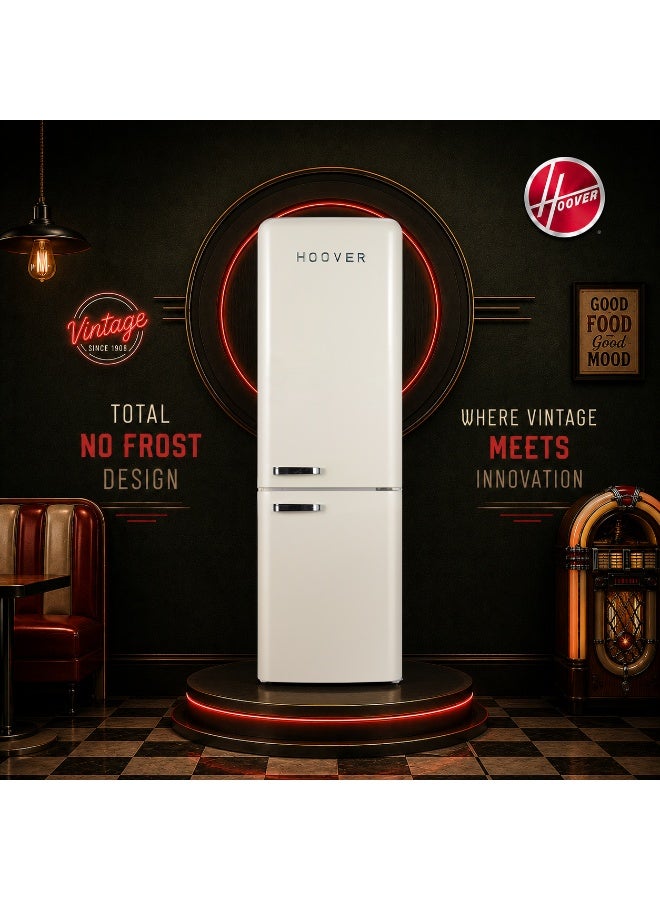 HOOVER 300L Bottom Mount Retro Style Refrigerator,Total No Frost Design,Humidity Control, Electronic Control & LED Light, Silver Strip & Ice Twister,1 Year Warranty, Cream - HBR-M300-RC 300 L HBR-M300-RC Cream - Image 3