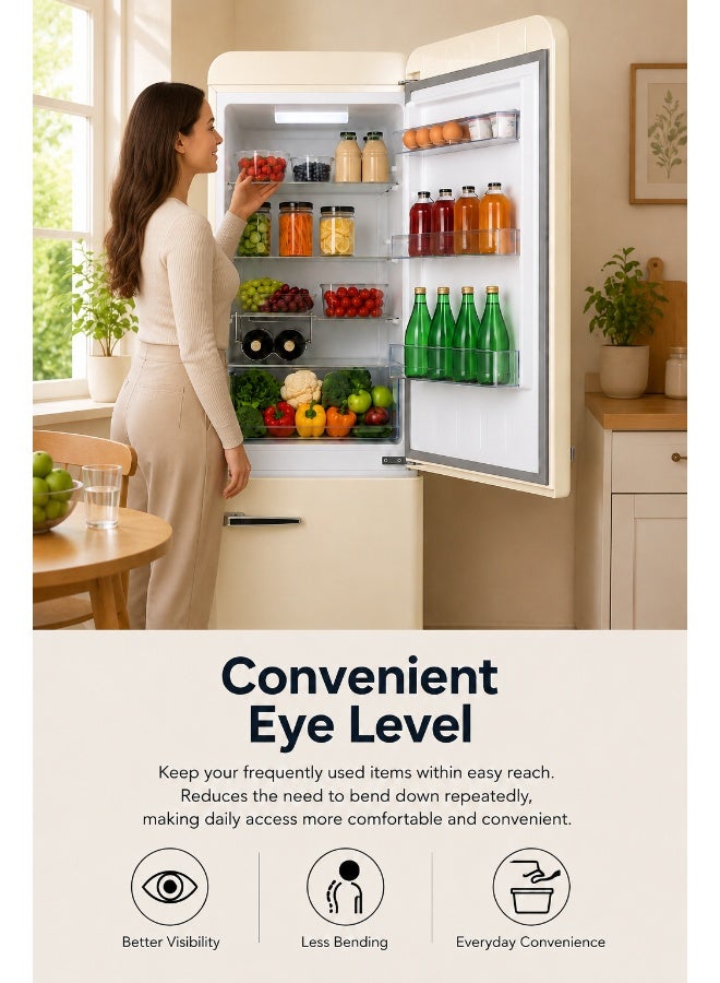 HOOVER 300L Bottom Mount Retro Style Refrigerator,Total No Frost Design,Humidity Control, Electronic Control & LED Light, Silver Strip & Ice Twister,1 Year Warranty, Cream - HBR-M300-RC 300 L HBR-M300-RC Cream - Image 4