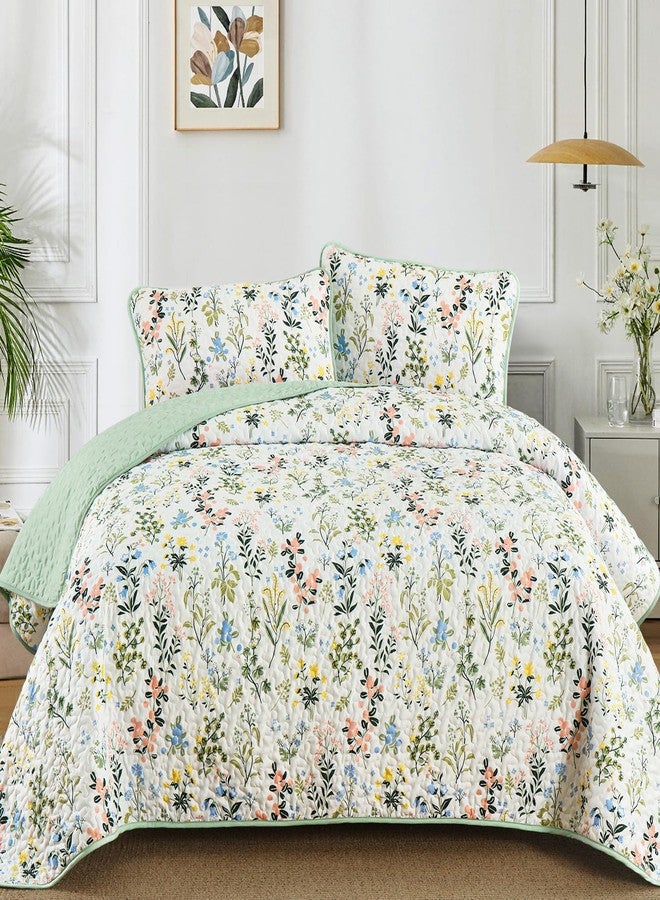 Anibedding طقم لحاف أنيبيدينغ مزخرف بالأزهار بحجم كوين، 3 قطع غطاء سرير بنمط زهور، طقم سرير ناعم وخفيف الوزن من الميكروفايبر مع 2 غطاء وسادة لجميع الفصول. (96"×90"، أخضر) - Image 1