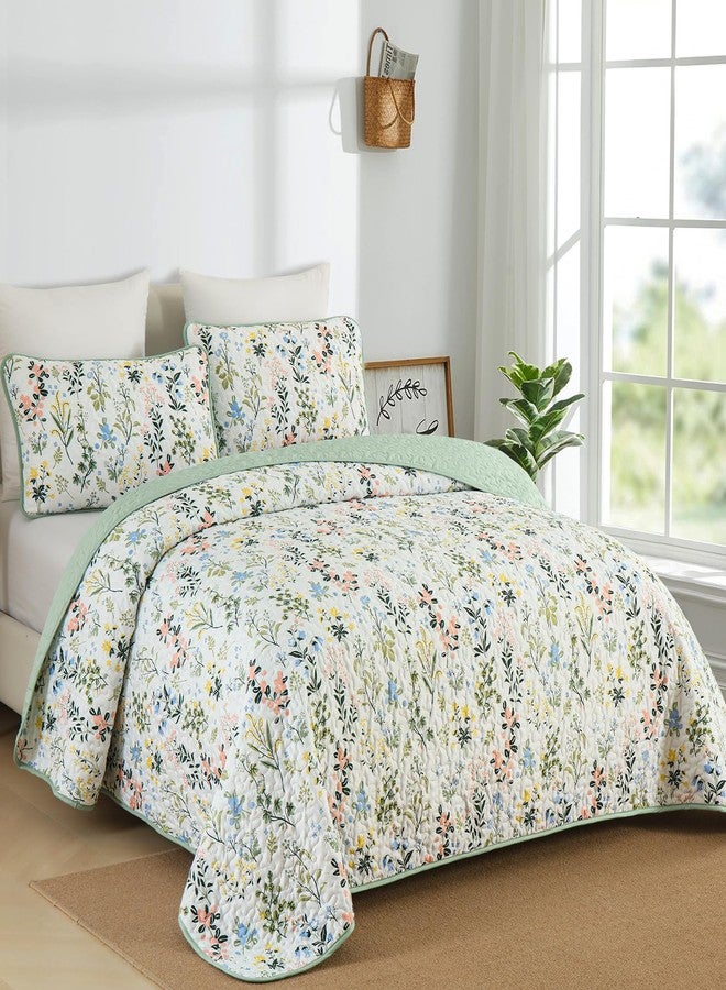 Anibedding طقم لحاف أنيبيدينغ مزخرف بالأزهار بحجم كوين، 3 قطع غطاء سرير بنمط زهور، طقم سرير ناعم وخفيف الوزن من الميكروفايبر مع 2 غطاء وسادة لجميع الفصول. (96"×90"، أخضر) - Image 2