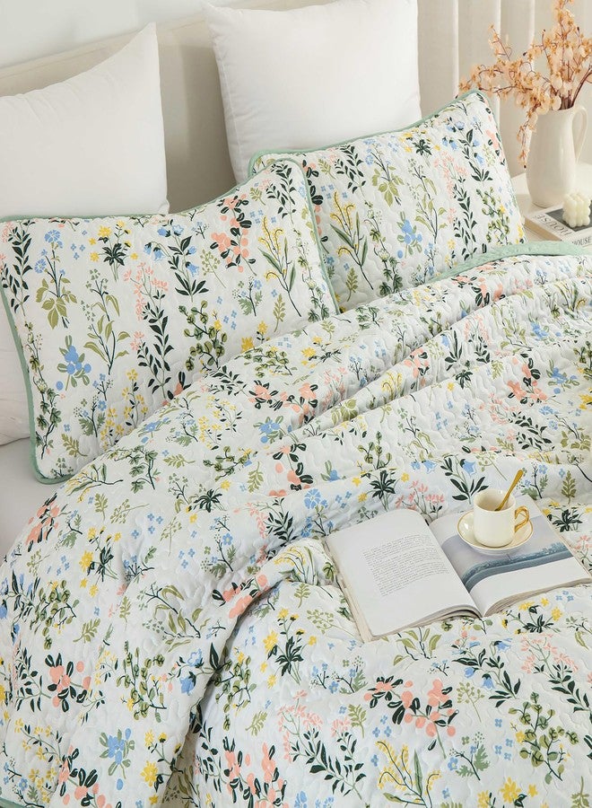 Anibedding طقم لحاف أنيبيدينغ مزخرف بالأزهار بحجم كوين، 3 قطع غطاء سرير بنمط زهور، طقم سرير ناعم وخفيف الوزن من الميكروفايبر مع 2 غطاء وسادة لجميع الفصول. (96"×90"، أخضر) - Image 5