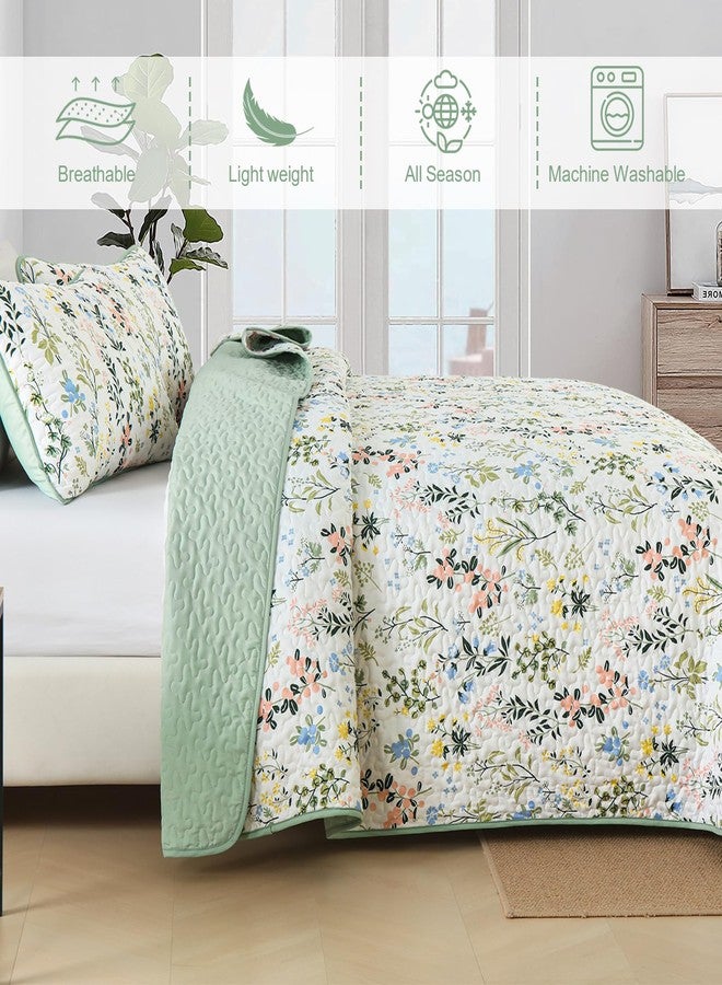 Anibedding طقم لحاف أنيبيدينغ مزخرف بالأزهار بحجم كوين، 3 قطع غطاء سرير بنمط زهور، طقم سرير ناعم وخفيف الوزن من الميكروفايبر مع 2 غطاء وسادة لجميع الفصول. (96"×90"، أخضر) - Image 4