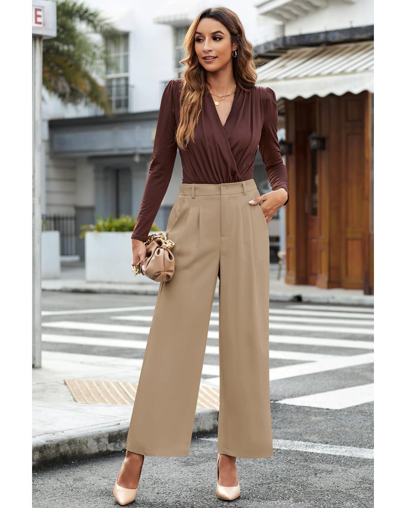 GRAPENT Lightweight Fall Pants Women Trousers High Waisted Summer Work Pants Womens Pants Old Money Aesthetic Clothing for Women Dress Slacks Outfits Color Petite Khaki Size Medium Size 8 Size 10 - Image 5