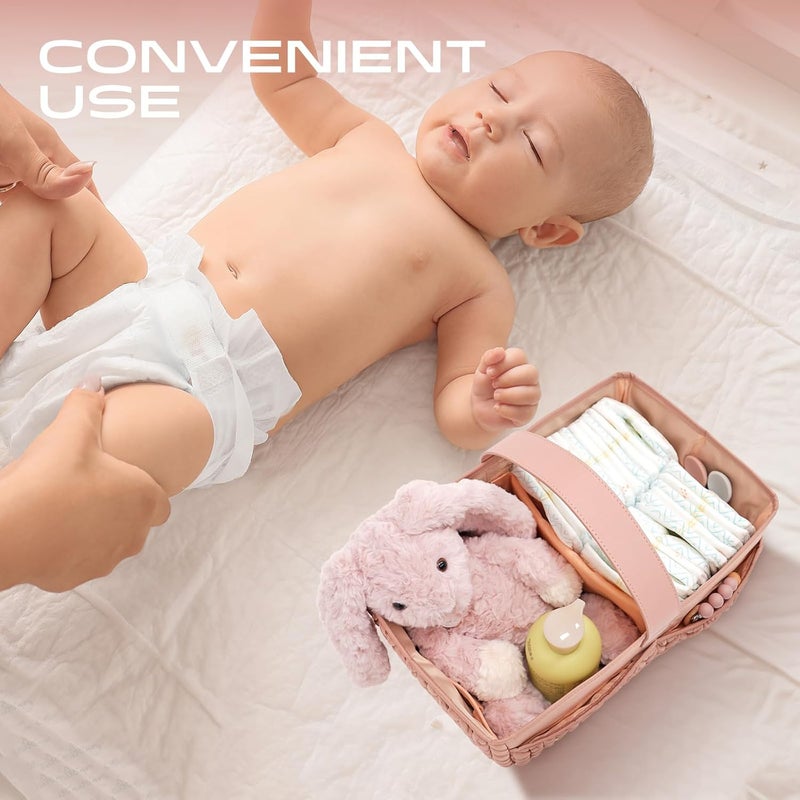 LUKJOJO Luxurious Baby Diaper Caddy, Nursery Storage Basket for Newborn Essentials, Travel Baby Basket for Diapers Baby Wipes, Organizer Tote Bag Storage Bin, Baby Shower Gifts(Dusty Rose) - Image 5