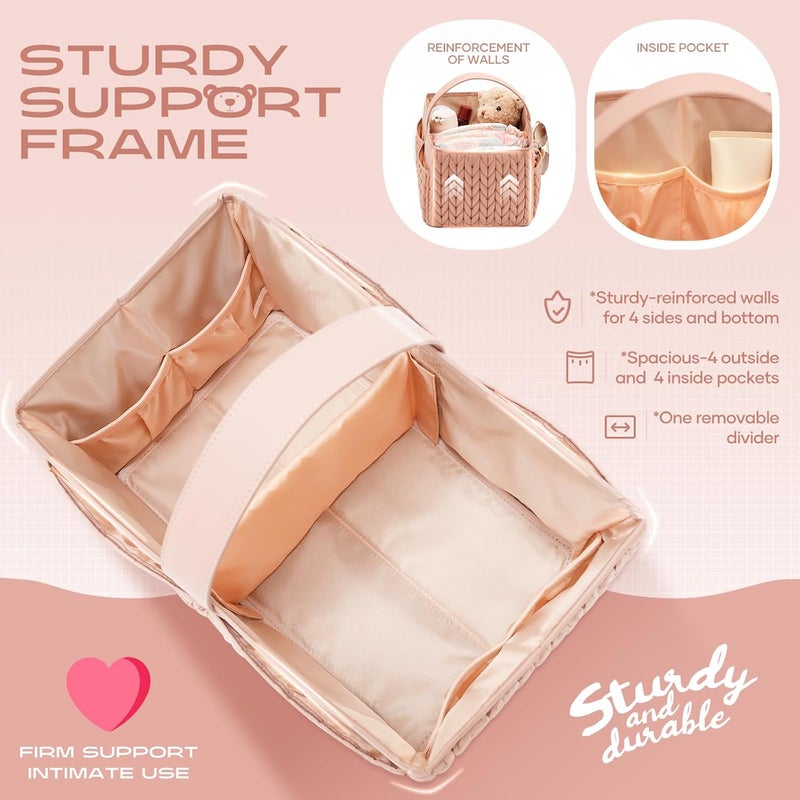 LUKJOJO Luxurious Baby Diaper Caddy, Nursery Storage Basket for Newborn Essentials, Travel Baby Basket for Diapers Baby Wipes, Organizer Tote Bag Storage Bin, Baby Shower Gifts(Dusty Rose) - Image 2
