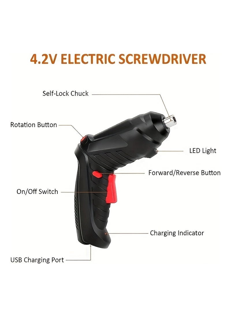 Generic - Electric Screwdriver 15 Pcs, Rechargeable Electric Power Screwdriver Set with Pivoting Handle & LED Light, Cordless Screwdriver Bit, USB Charging Cable, Carrying Case - Image 1
