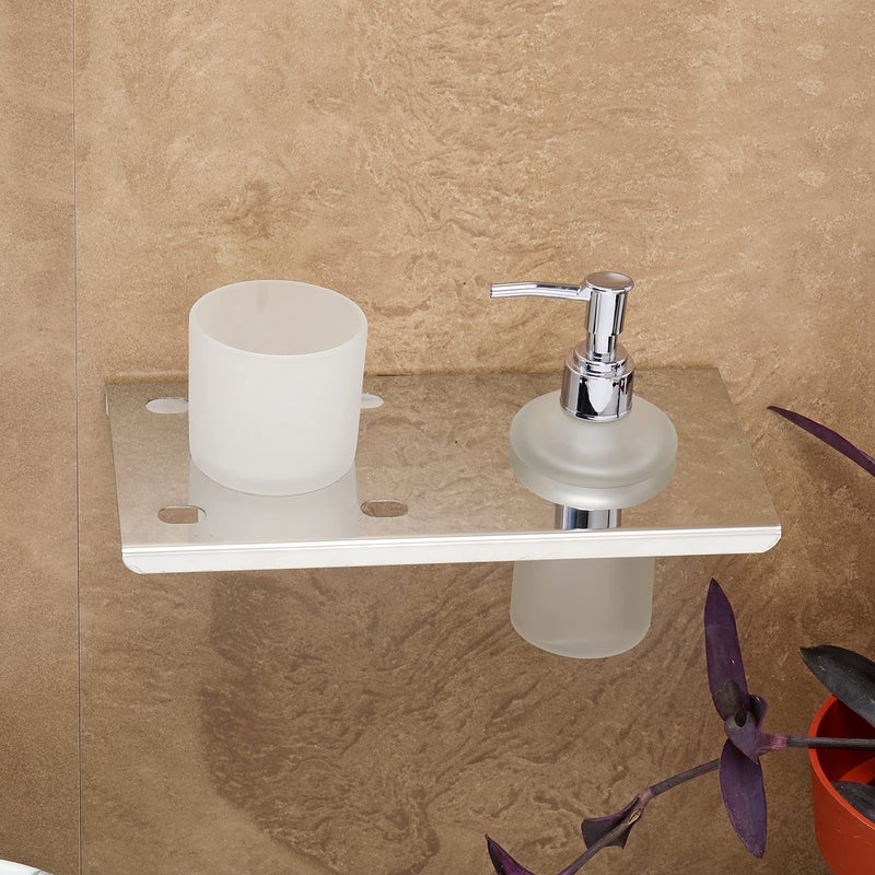 Fortune Premium Glass Wall Mounted Liquid Holder with Tumbler Holder & Toothbrush Stand for Bathing Centre Bathroom Accessories for Homes, Hotels Decor- Chrome, Pack of (1) - Image 4