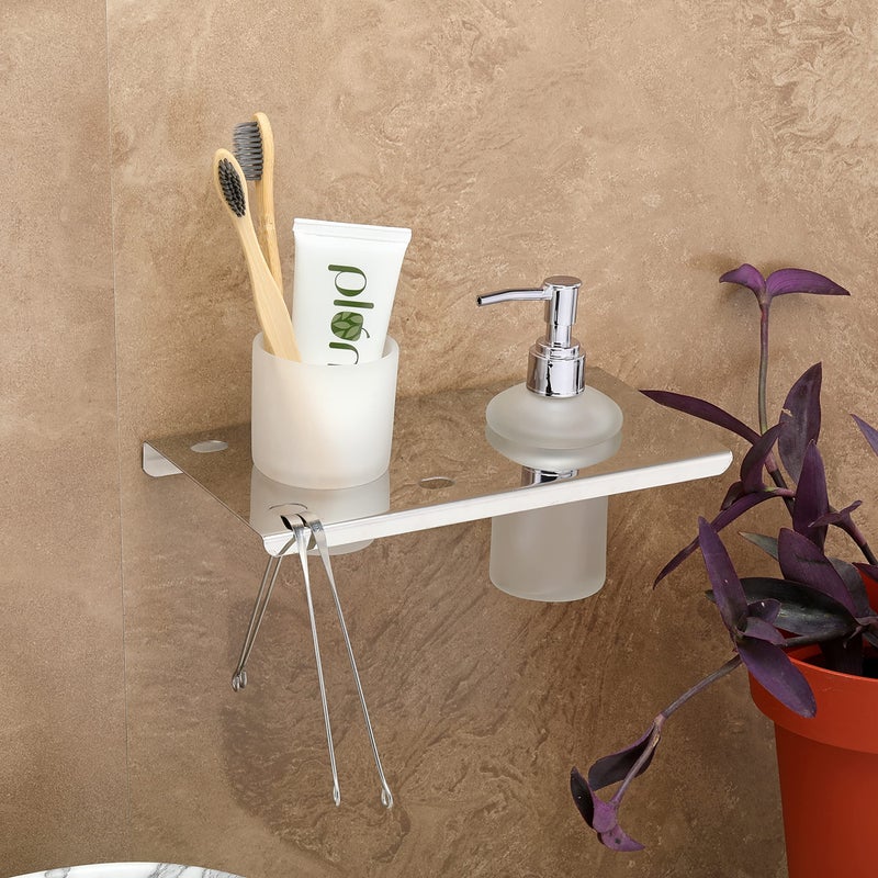 Fortune Premium Glass Wall Mounted Liquid Holder with Tumbler Holder & Toothbrush Stand for Bathing Centre Bathroom Accessories for Homes, Hotels Decor- Chrome, Pack of (1) - Image 1