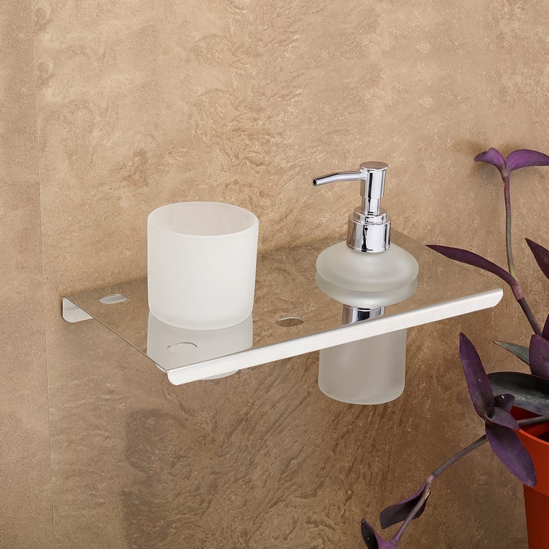 Fortune Premium Glass Wall Mounted Liquid Holder with Tumbler Holder & Toothbrush Stand for Bathing Centre Bathroom Accessories for Homes, Hotels Decor- Chrome, Pack of (1) - Image 5