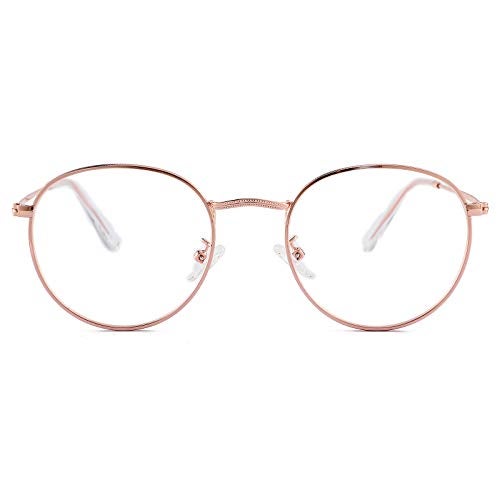 Kursan Classic Round Clear Lens Glasses for Women Men Circle Metal Frame Non-Prescription Eyeglasses (Rose Gold) - Image 1