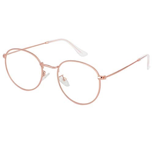 Kursan Classic Round Clear Lens Glasses for Women Men Circle Metal Frame Non-Prescription Eyeglasses (Rose Gold) - Image 4