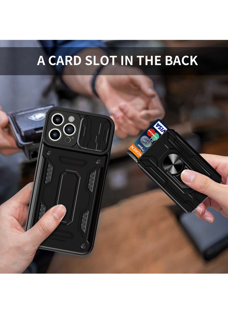 Case Cover For Apple iPhone 14 Pro Max Mobile Phone  with Card Holder, Slide Camera Lens Cover, 360°Rotating Kickstand Ring, Bumper Shockproof Phone Case - Image 4