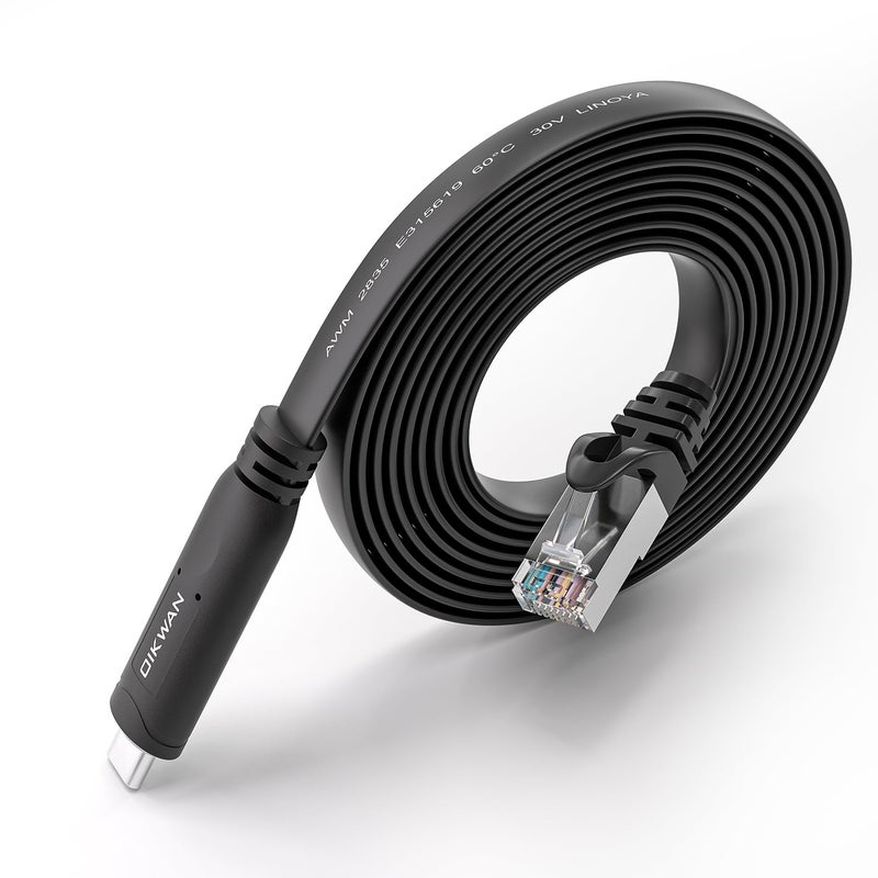 OIKWAN كابل وحدة التحكم USB-C كابل تسلسلي UART ملحق أساسي متوافق مع Cisco و NETGEAR و Ubiquity و LINKSYS والموجهات/المفاتيح لأجهزة الكمبيوتر المحمولة في Windows و Mac و Linux (أسود، 6 أقدام) - Image 1