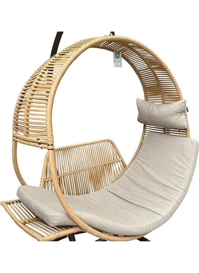 Harmony Home - Harmony Home Patio Swing Egg Chair, 210x107x2.5 cm, Wicker Rattan Hanging Chair with Bed Design, Sturdy Metal Frame, Ideal for Indoor & Outdoor Use, Coffee Brown - Image 1