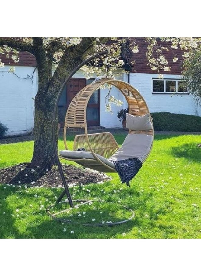 Harmony Home - Harmony Home Patio Swing Egg Chair, 210x107x2.5 cm, Wicker Rattan Hanging Chair with Bed Design, Sturdy Metal Frame, Ideal for Indoor & Outdoor Use, Coffee Brown - Image 1