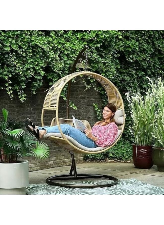 Harmony Home - Harmony Home Patio Swing Egg Chair, 210x107x2.5 cm, Wicker Rattan Hanging Chair with Bed Design, Sturdy Metal Frame, Ideal for Indoor & Outdoor Use, Coffee Brown - Image 1
