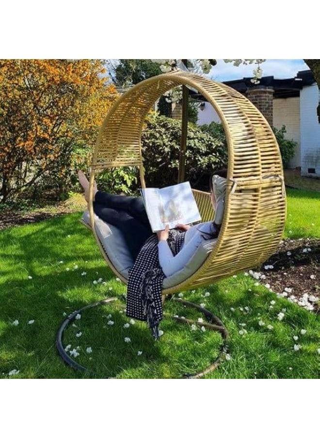 Harmony Home - Harmony Home Patio Swing Egg Chair, 210x107x2.5 cm, Wicker Rattan Hanging Chair with Bed Design, Sturdy Metal Frame, Ideal for Indoor & Outdoor Use, Coffee Brown - Image 1