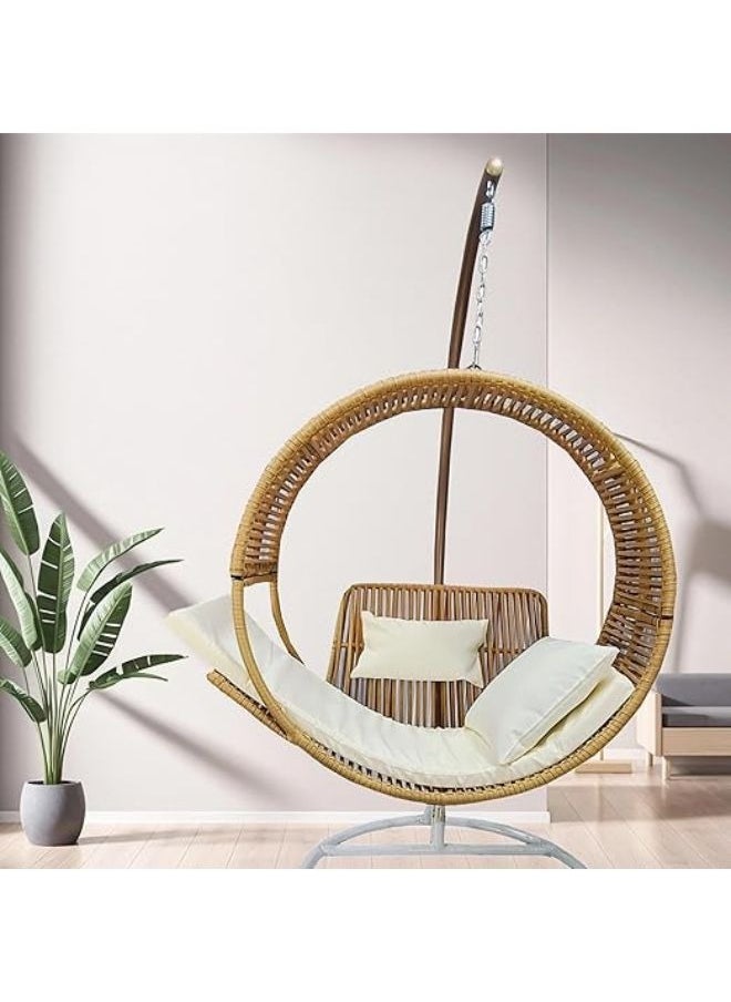 Harmony Home - Harmony Home Patio Swing Egg Chair, 210x107x2.5 cm, Wicker Rattan Hanging Chair with Bed Design, Sturdy Metal Frame, Ideal for Indoor & Outdoor Use, Coffee Brown - Image 1