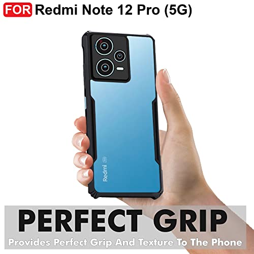 CEDO Backcover for Redmi Note 12 Pro (5G) | Camera Protection Shockproof Bumper-Edge | Acrylic Crystal Clear Transparent Back Cover (Black) - Image 2