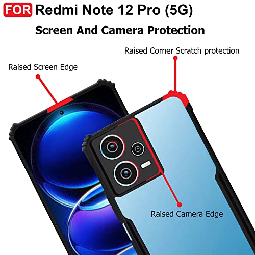 CEDO Backcover for Redmi Note 12 Pro (5G) | Camera Protection Shockproof Bumper-Edge | Acrylic Crystal Clear Transparent Back Cover (Black) - Image 4
