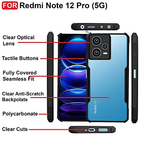 CEDO Backcover for Redmi Note 12 Pro (5G) | Camera Protection Shockproof Bumper-Edge | Acrylic Crystal Clear Transparent Back Cover (Black) - Image 5