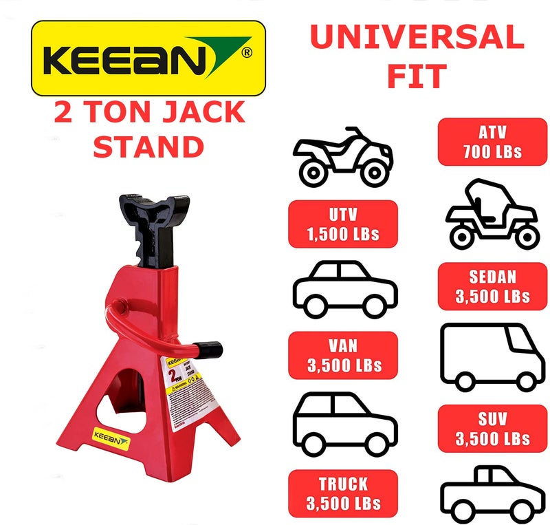 KEEAN 2 TON STEEL CAR JACK STAND WITH HEAVY DUTY SELF LOCKING RATCHET HANDLE (AUTOMOTIVE) (SET OF 2 PIECES) - Image 3