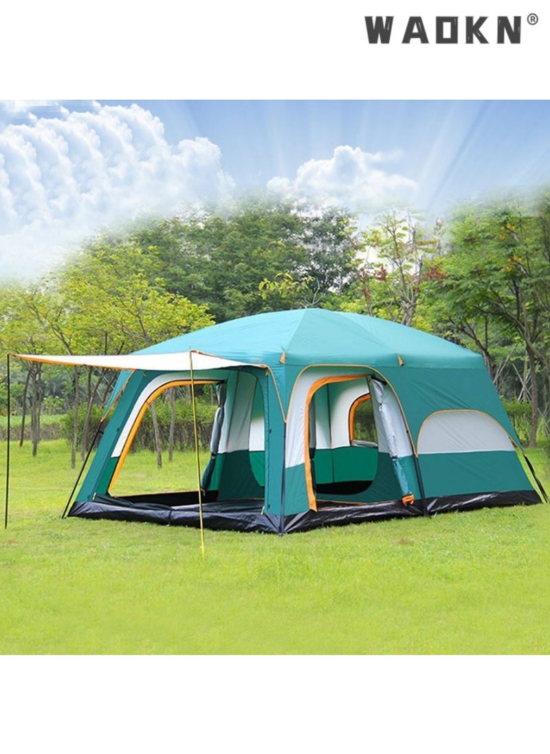 WAOKN Outdoors Two Rooms And One Living Room 3-4 Persons Camp Portable Double-Deck Big Tent，Waterproof,Double Layer,Big Tent for Outdoor,Picnic,Camping,Family Gathering，Parties, Music Festival Tent  - Image 1