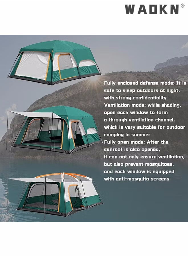 WAOKN Outdoors Two Rooms And One Living Room 3-4 Persons Camp Portable Double-Deck Big Tent，Waterproof,Double Layer,Big Tent for Outdoor,Picnic,Camping,Family Gathering，Parties, Music Festival Tent  - Image 5