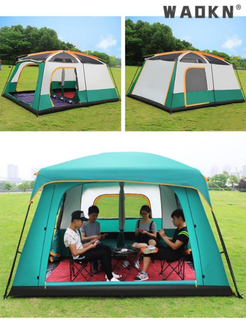 Outdoors Two Rooms And One Living Room 3-4 Persons Camp Portable Double-Deck Big Tent，Waterproof,Double Layer,Big Tent for Outdoor,Picnic,Camping,Family Gathering，Parties, Music Festival Tent