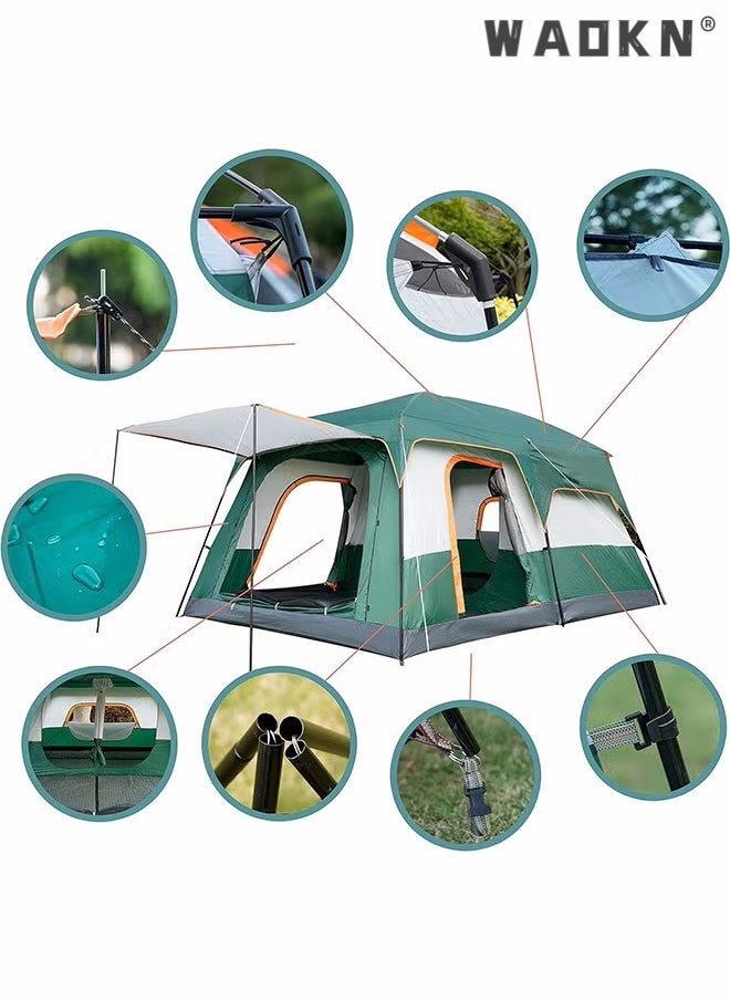 WAOKN Outdoors Two Rooms And One Living Room 3-4 Persons Camp Portable Double-Deck Big Tent，Waterproof,Double Layer,Big Tent for Outdoor,Picnic,Camping,Family Gathering，Parties, Music Festival Tent  - Image 2