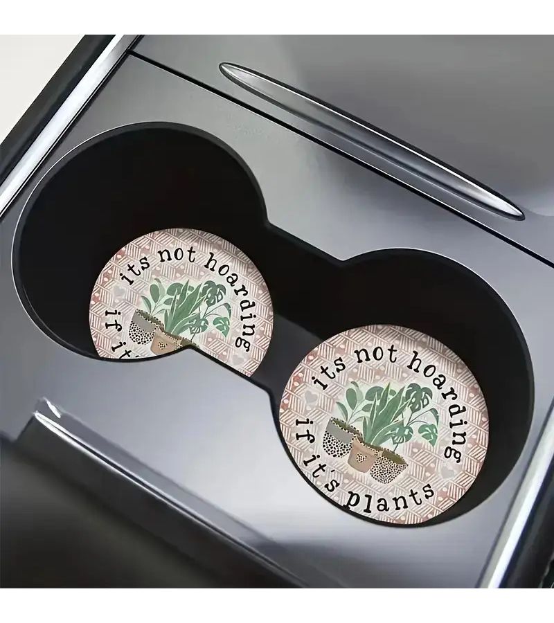 2pcs Fun Plant Lover Car Coasters Non Slip Cup Holder for Trucks SUV With Plant Quote - Image 3