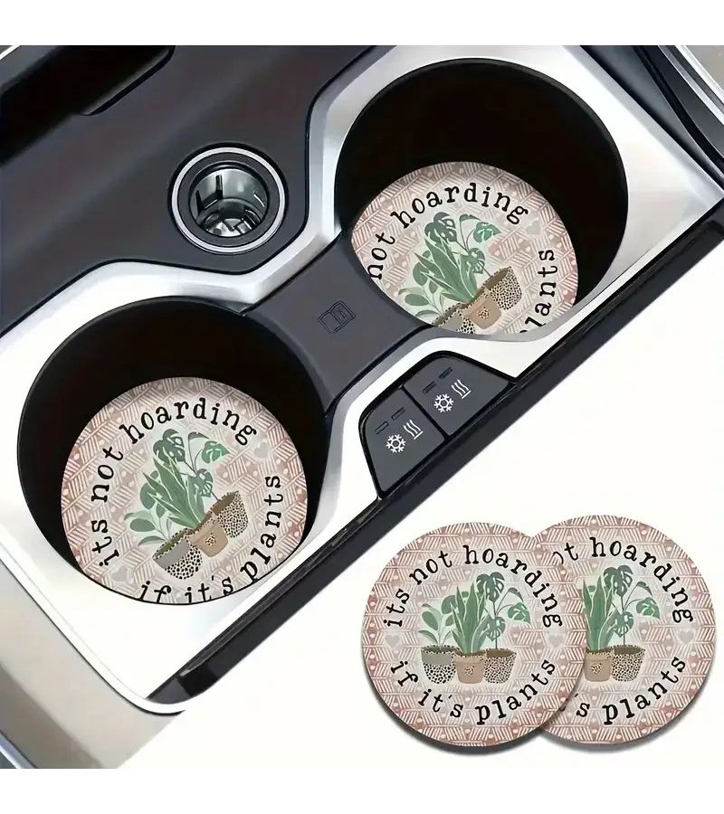 2pcs Fun Plant Lover Car Coasters Non Slip Cup Holder for Trucks SUV With Plant Quote - Image 1