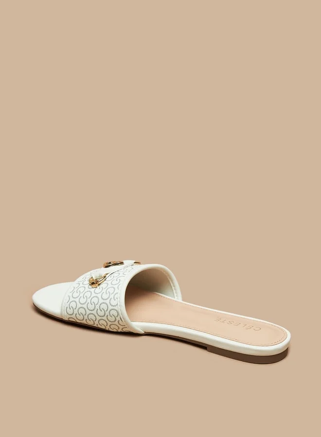سيليست Women's Monogram Print Slip-On Flat Sandals