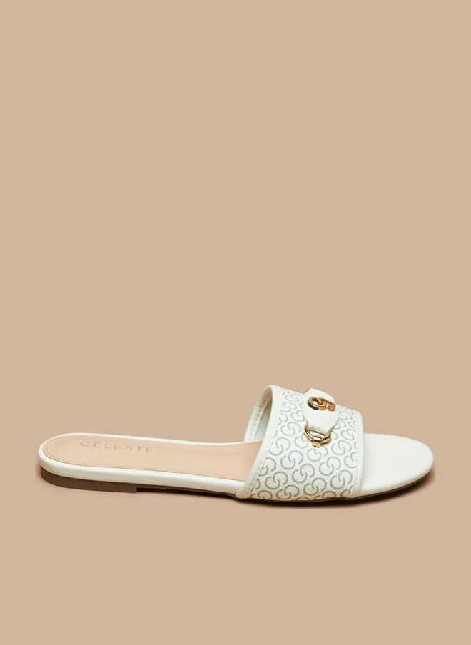 سيليست Women's Monogram Print Slip-On Flat Sandals