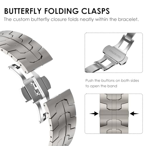 CHANCHY Stainless Steel Band for Apple Watch Band Apple Watch Ultra 3/2/1 Band 49mm, Series 11/10 46mm, 9/8/7 45mm, SE3/SE2/SE 6/5/4 44mm, 3/2/1 42mm, Metal Strap with Folding Clasp for Men, Titanium - Image 3