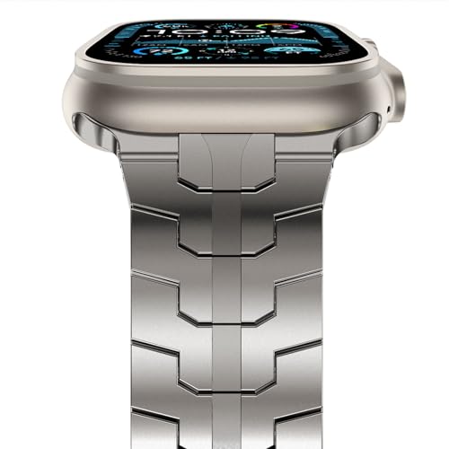 CHANCHY Stainless Steel Band for Apple Watch Band Apple Watch Ultra 3/2/1 Band 49mm, Series 11/10 46mm, 9/8/7 45mm, SE3/SE2/SE 6/5/4 44mm, 3/2/1 42mm, Metal Strap with Folding Clasp for Men, Titanium - Image 2