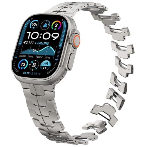 CHANCHY Stainless Steel Band for Apple Watch Band Apple Watch Ultra 3/2/1 Band 49mm, Series 11/10 46mm, 9/8/7 45mm, SE3/SE2/SE 6/5/4 44mm, 3/2/1 42mm, Metal Strap with Folding Clasp for Men, Titanium - Image 4