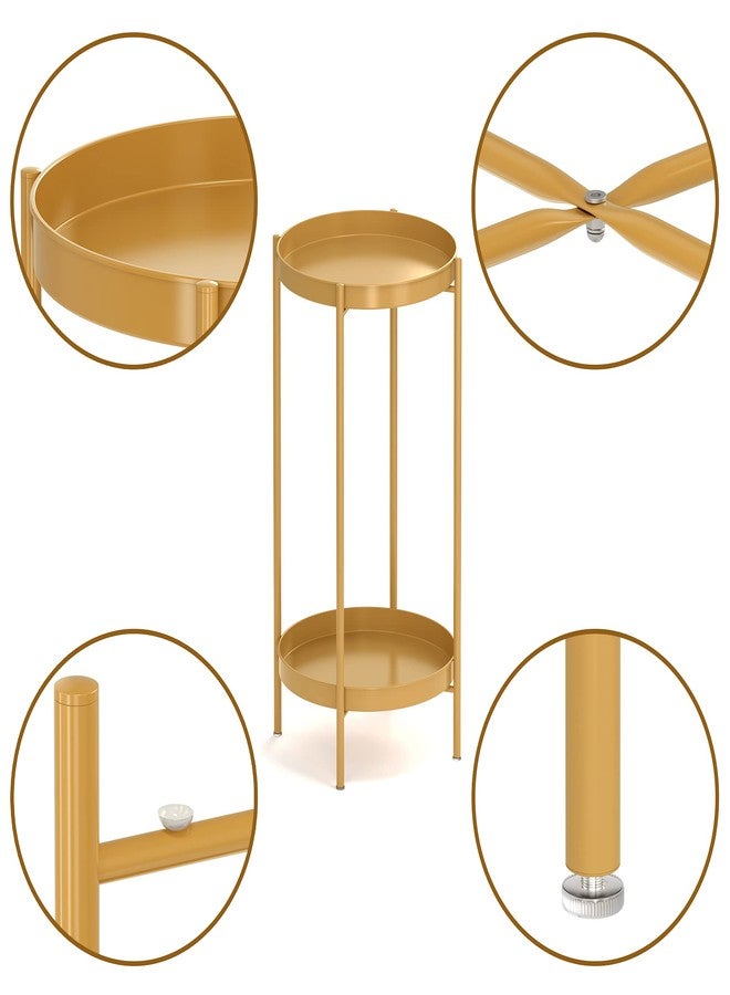 OVICAR Plant Stand Indoor Outdoor - Flower Pot Holder Metal Plant Rack Organizer, 2 Tiers Tall Plant Display Storage Shelf Table For Home Garden Patio Bathroom Office Living Room Balcony Corner (gold) - Image 2